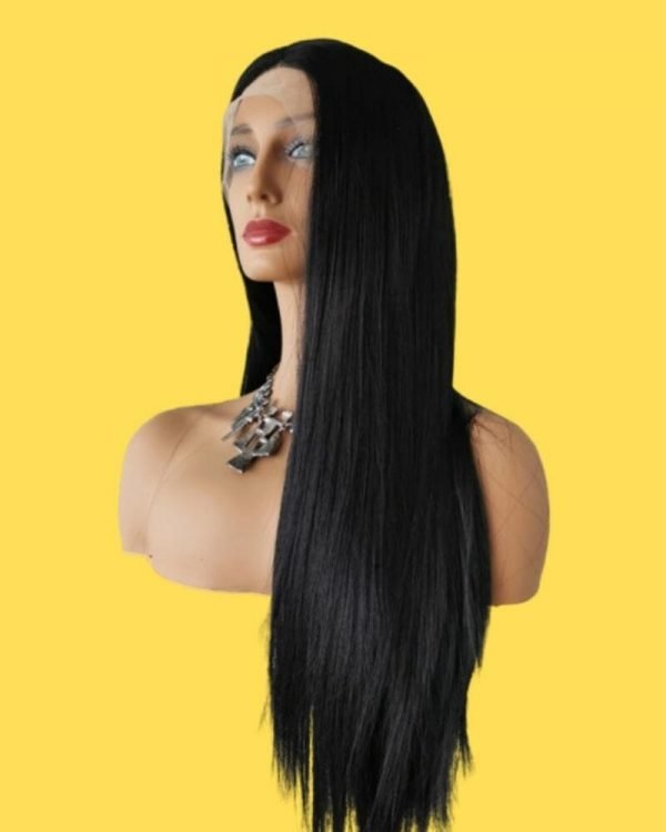 Black Synthetic Straight Lace Front Pre Plucked Wig - Image 2